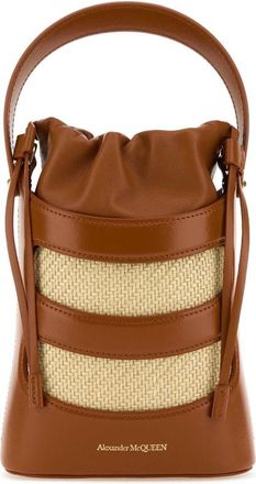 Alexander McQueen Alexander Mcqueen Two-Tone Leather And Raffia Mini The Rise Bucket Bag