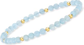 RS Pure by Ross-Simons Aquamarine Bead Stretch Bracelet With 14kt Yellow Gold