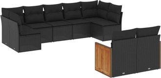 vidaXL Set De Sof&aacute;s De Jard&iacute;n 8 Piezas Y Cojines Rat&aacute;n Sint&eacute;tico Negro Vidaxl