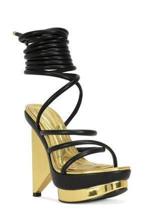 Azalea Wang Celinea Ankle Wrap Platform Sandal in Black at Nordstrom, Size 7.5