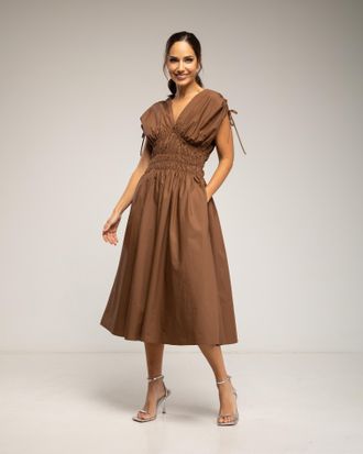 Tantra Midi-jurk met elastische taille en borst, rimpelmouwen en zakken