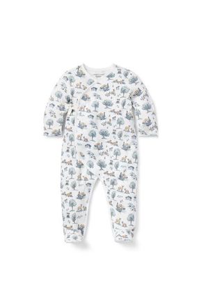 Janie and Jack Woodland Toile Wrap Footed One-Piece in White at Nordstrom, Size Preemie