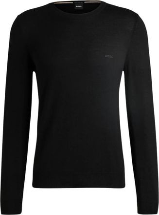 HUGO BOSS 100%Wv Gebreide Top - Heren - Ronde hals truien - Zwart - S - Truien & Vesten