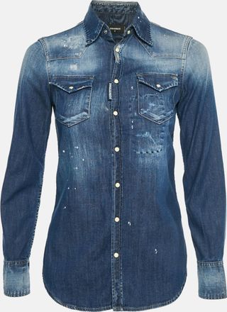 Dsquared2 Blue Distressed Denim Shirt