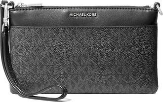 Michael Kors Jet Set Medium Top Zip Convertible Wristlet Wallet Womens Handbags Black, Leather