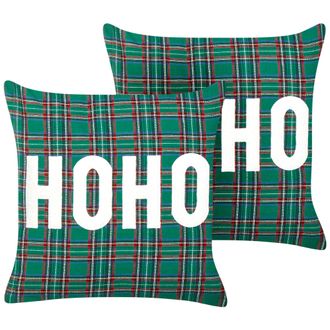Beliani Beliani - Conjunto De 2 Cojines De Tela De Poli&eacute;ster Patr&oacute;n De Tart&aacute;n Navide&ntilde;o 45 X 45 Cm Verde Joycandy