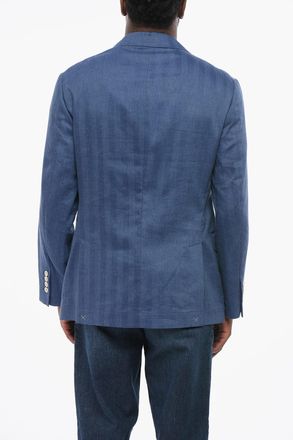 Brunello Cucinelli Blazer Slim Fit in Misto Lino Herringbone Brunello Cucinelli