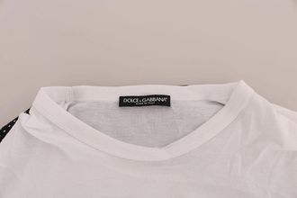 Dolce & Gabbana Womens White Cotton Black Silk Scarf Top T-Shirt