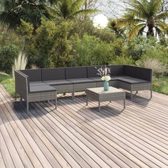 vidaXL Vidaxl - Set De Muebles De Jard&iacute;n 8 Pzas Y Cojines Rat&aacute;n Sint&eacute;tico Gris