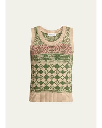 Dries Van Noten Mens Geometric Wool Sleeveless Sweater