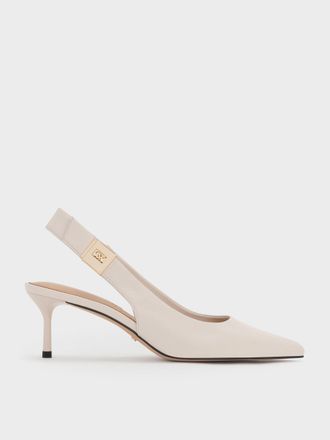 Charles & Keith Cody Leather Pointed-Toe Kitten-Heel Slingback Pumps