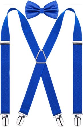 Alizeal Royal Blue Elastic and Adjustable Mens Trouser Braces Bow tie Set