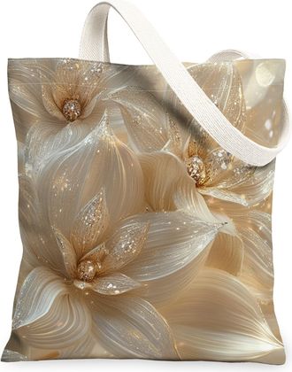 Generic Spring Hosta Flower Canvas Tote Bag for Shopping 13x15, 3D Style Luxury Florals Reusable Grocery Print Bag for Women, Cool Modern Beach Aesthetic Pain
