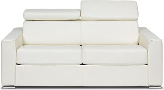 Vente-Unique Divano letto 3 posti a ribalta Posto letto 140 cm Materasso 22 cm memory foam in Pelle di bufalo Bianco - VIZIR