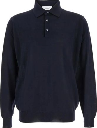 Lardini Gebreide polo met lange mouwen - Heren - Polos - Blauw - XL - Wol - Tops