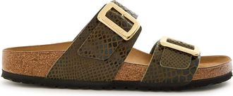 Birkenstock Sydney Snake-print Suede Sliders - Khaki - 40 (IT40/ UK7)