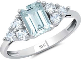 MAX + STONE 10k Yellow or White Gold Gemstone Emerald Cut Birthstone Anniversary Ring