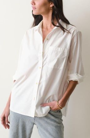 Marine Layer Jane California Relaxed Pima Cotton Poplin Button-Up Shirt in White at Nordstrom, Size X-Small
