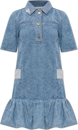 Ganni Denim jurk met een vintage effect - Dames - Korte kleedjes - Blauw - 2XS - Denim - Kleedjes