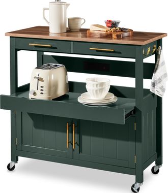 Best Choice Products 36in Large Rolling Kitchen Island Cart, 2-Door Cabinet, Outlet, Hooks, & Wheels