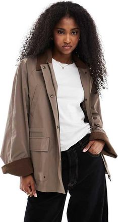 Only contrast detail barn jacket in brown