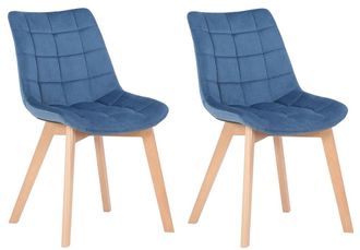 Clp Set de 2 sillas con patas de madera y asiento en Terciopelo Azul