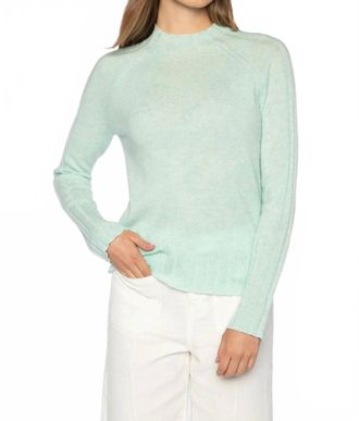 Kinross Cashmere Rib Trim Funnel Top In Seaglass