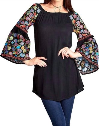 Velzera Floral Embroidered Off The Shoulder Dress In Black