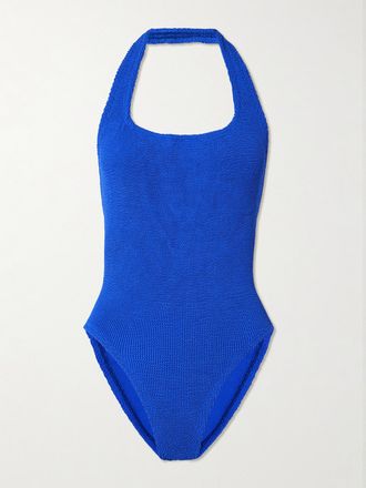 Hunza G Costume Da Bagno Con Scollo Allamericana In Seersucker Sandy - Blu