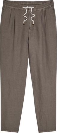 Brunello Cucinelli Drawstring Tapered-leg Linen Trousers - Brown - 46 (IT46 / S)
