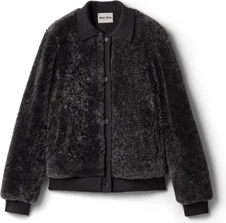 Miu Miu Shearling And Knit Blouson Jacket, Woman, Grey, Size 42