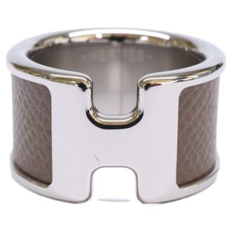 Herm&egrave;s Silver Etoupe Gray Metal Band Ring (Pre-Owned)