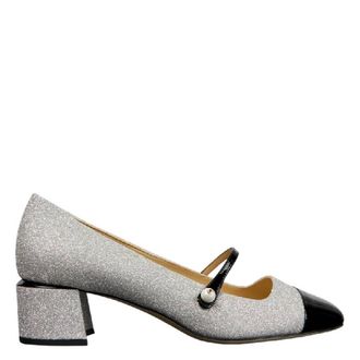 Jimmy Choo London Glitter Square-Toe Leather Shoe, Brand Size 38 (US Size 8)