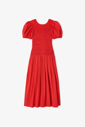 Ganni Goji Berry Dress in Smocked Cotton - Size 10/12 Organic