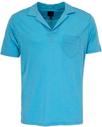 Lords of Harlech Bobby Merino Wool Johnny Collar Polo in Teal at Nordstrom, Size Xx-Large