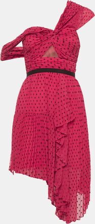 Self Portrait Self Portrait Pink Swiss Dot Chiffon Asymmetric Plumetis Dress