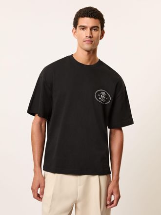 Reiss Black Monogram Print Cotton Oversized T-shirt, Xxl