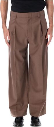 Christophe Lemaire Single Pleat Tailored Pants - Heren - Wijde Broeken - Bruin - L - Katoen - Broeken
