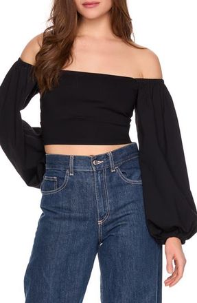 Susana Monaco Blouson Sleeve Off the Shoulder Crop Top in Black at Nordstrom, Size Medium