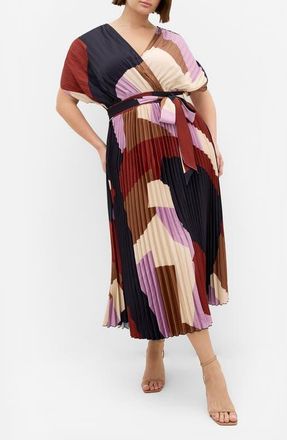 City Chic Hailey Abstract Print Midi Dress in Geo Muse at Nordstrom, Size Xxxs