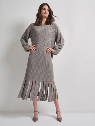 Misook Oversized Cable Knit Wool Blended Sheath Maxi Dress