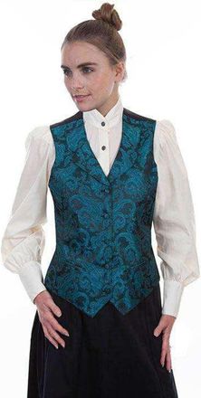 Scully Western Vest Womens Rangewear Paisley Button Teal F0_RW606, Teal, Large