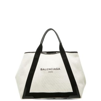 Balenciaga Black White Canvas Leather Handbag Tote Bag (Pre-Owned)