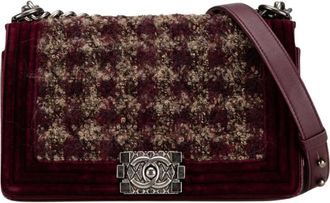 Chanel Pre-owned Medium Velvet and Tweed Boy Flap Bag - Dames - Vintage Schoudertas - Rood - ONE Size - Tweed - Vintage
