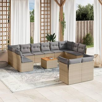 vidaXL Set Sof&aacute;s De Jard&iacute;n Con Cojines 13 Pzas Rat&aacute;n Sint&eacute;tico Beige Vidaxl