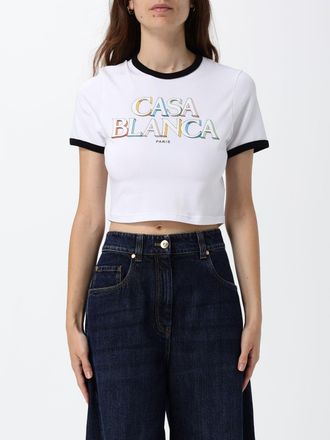Casablanca T-shirt cropped in cotone organico con stampa grafica