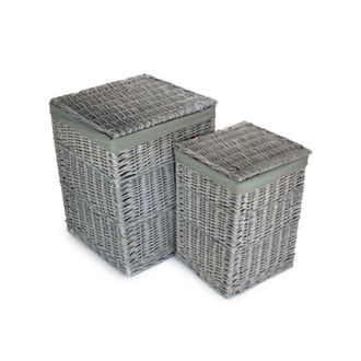 Red Hamper Grey Wash Square Laundry Basket with Grey Sage Lining | Size: 2 Pack