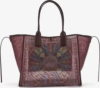 Ganni Brown Tote in Printed Mesh