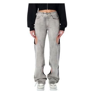 Off-white Straight Fit Jeans, female, Gray, W27, Meteor Circular Cut-Out Jeans