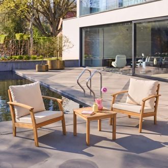 Sweeek Conjunto de jard&iacute;n de madera de acacia, 2 plazas, crudo